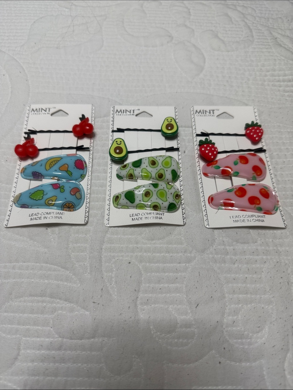 Set of 3 Mint Kids Fruit Hair Clip Set - Blue, Green, Pink